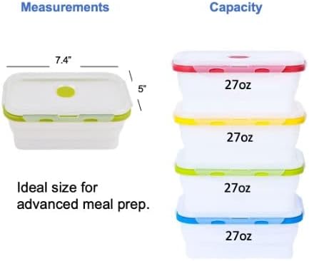 Collapsible Silicone Food Storage Containers, BPA Free, Microwave, Freezer and Dishwasher Safe, Lunch, Meal Prep, Travel, Space-Saving