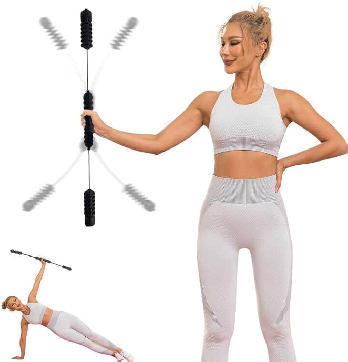 Fitness Exercise Bar,Elastic Fitness Bar,High Frequency Vibration Training Fat Buring Workout Bar for Yoga Pilates Sports,Power Twister for Arm,Abdominal Muscles Strength Exercises In Home Gym