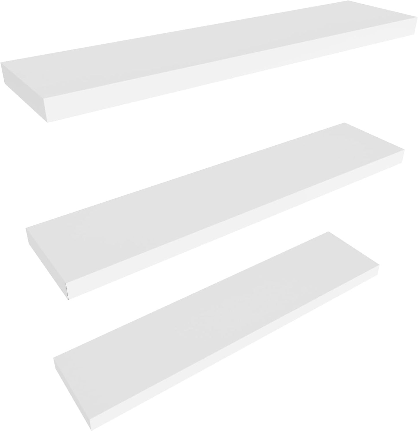 Colima Floating Shelves for Wall White Wood Shelf for Bedroom, 36 Inch Wall Mounted Floating Shelves for Bathroom Living Room Kitchen Office, 1.3" Thick Floating Book Shelves for Wall, Set of 3