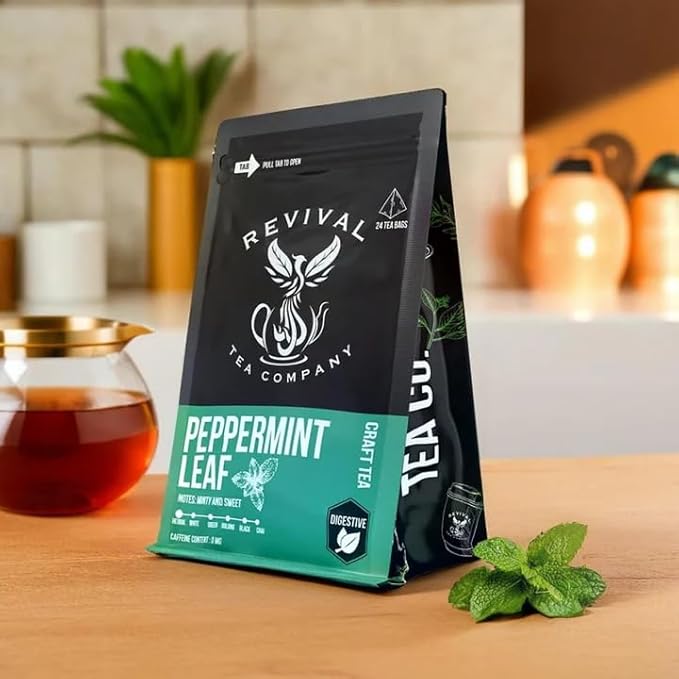 Revival Tea Company Peppermint Tea - Herbal Tea made from 100% Peppermint Leaf - Caffeine Free - 24 Tea Bags