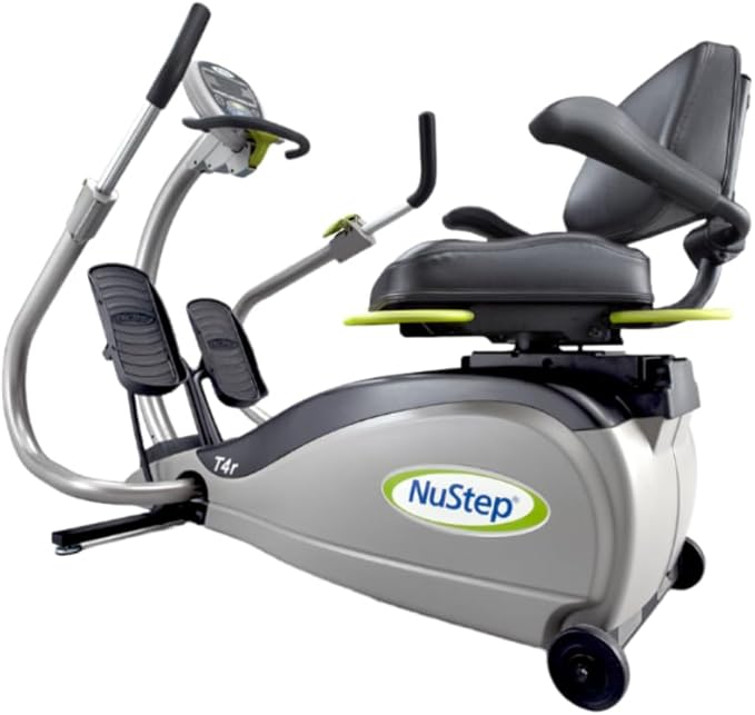 T4r Recumbent Cross Trainer Stepper, Gray/Green, Low-Impact Exercise with Adjustable Arm & Leg Position, 360-Degree Swivel Seat, Engaging Programs, & Compatible with Free NuStep Wellness App