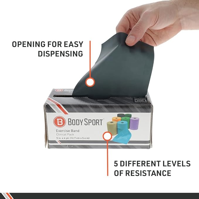BodySport® Exercise Band, 5 in. x 6 yd. - Professional Resistance Bands for Home Fitness & Gym Exercises - Workout & Rehab Equipment