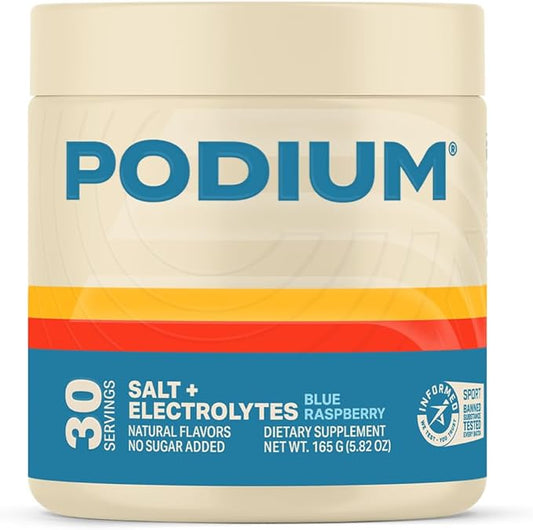 Podium Nutrition Training Salt + Electrolytes Powder, Blue Raspberry, Post Workout Hydration & Muscle Recovery Support, Electrolyte Drink, Magnesium, Potassium, Calcium & Sodium Salts, 30 Servings