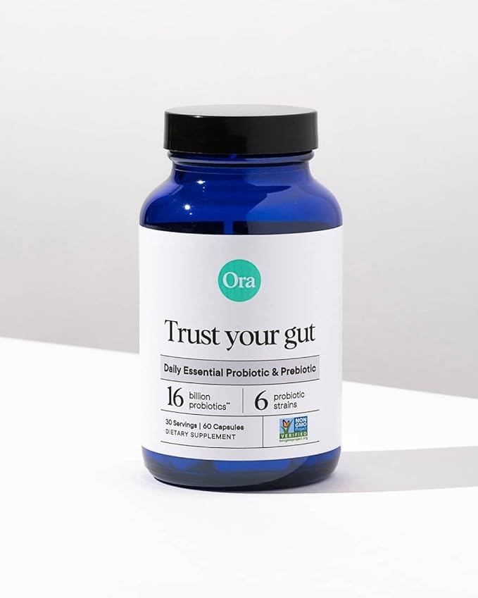Ora Organic Probiotics with Prebiotics for Digestive Health 16 Billion CFU - Trust Your Gut - Strains - Acidophilus Lactobacillus Breve Bifidum Lactis
