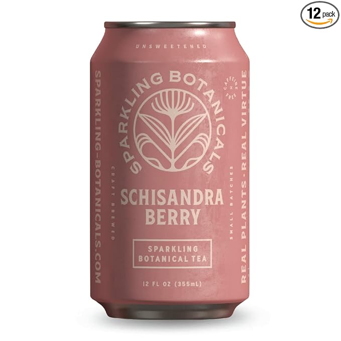 Rishi Tea Schisandra Berry Sparkling Botanicals Sparkling Water - Organic, Unsweetened, Zero Added Sugar, Caffeine Free, Real Plants, Virtus Botanicals - 12 oz (Pack of 12)