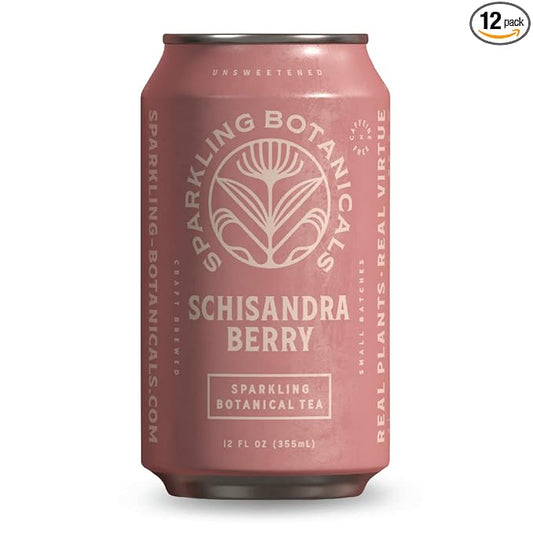 Rishi Tea Schisandra Berry Sparkling Botanicals Sparkling Water - Organic, Unsweetened, Zero Added Sugar, Caffeine Free, Real Plants, Virtus Botanicals - 12 oz (Pack of 12)