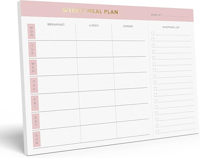 Sweetzer & Orange Weekly Meal Planner and Grocery List Magnetic Notepad. Pink 10x7” Meal Planning Pad with Tear Off Shopping List. Plan Weekly Menu Food for Weight Loss or Dinner List for Family!