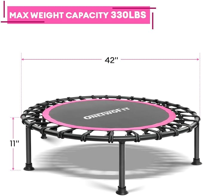 ONETWOFIT 42"/45" Rebounder Trampoline for Adults, Silent Mini Trampoline Indoor Exercise Fitness Trampoline Bungee Rebounder Workout Max Load 330lbs