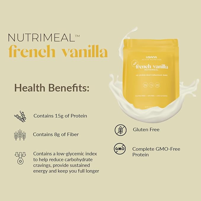 USANA Nutrimeal Meal Replacement Shake - French Vanilla - NON-GMO - Gluten Free - Low Glycemic - 540 Grams - 9 Servings
