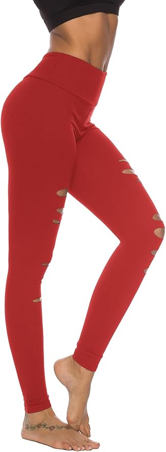 DIBAOLONG Womens High Waist Yoga Pants Cutout Ripped Tummy Control Workout Running Yoga Skinny Leggings