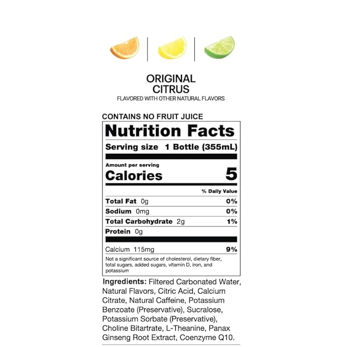 UPTIME Energy Drink, Original Citrus Sparkling, 12 Pack, Vitamin C, L Theanine, Calcium, Sugar Free Energy Drinks for Focus Support, 142mg of Natural Caffeine, 5 Calories, Clean, Natural, 12 fl oz Cans