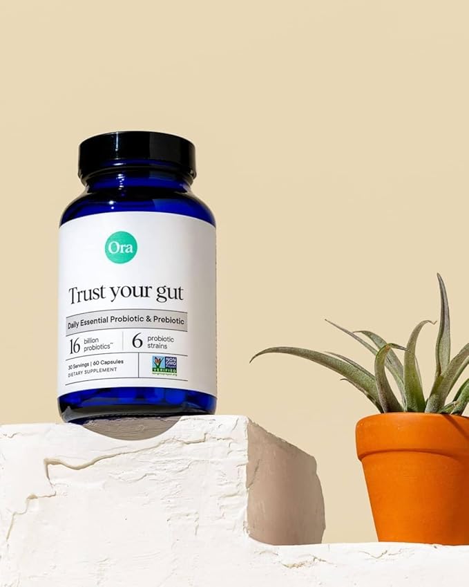 Ora Organic Probiotics with Prebiotics for Digestive Health 16 Billion CFU - Trust Your Gut - Strains - Acidophilus Lactobacillus Breve Bifidum Lactis