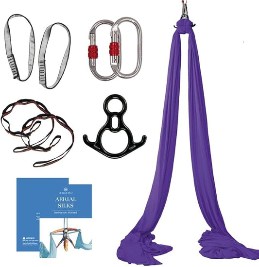 Aerial Silks Starter Kit - Durable 9 Yards of Aerial Yoga Hammock with Hardware & Guide - Aerial Swing for Acrobatic Flying Yoga & All Levels (Aerial Rigging Point Up to 13ft)