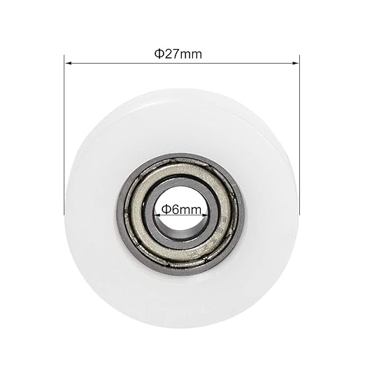 uxcell Nylon Pulley U Groove Ball Bearing Roller Guide Wheel 6x27x9mm Double Metal Shielded (GCr15) Chrome Steel Bearings 2pcs