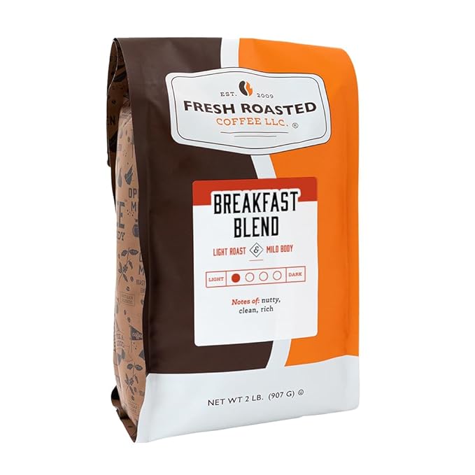 Fresh Roasted Coffee, Breakfast Blend, 2 lb (32 oz), Light Roast, Kosher, Whole Bean