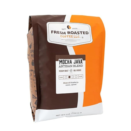 Fresh Roasted Coffee, Mocha Java, 5 lb (80 oz), Medium Roast, Kosher, Whole Bean