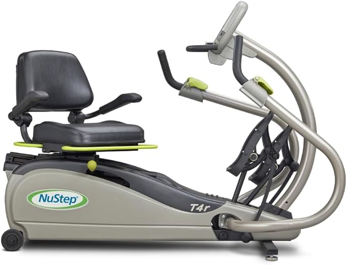 T4r Recumbent Cross Trainer Stepper, Gray/Green, Low-Impact Exercise with Adjustable Arm & Leg Position, 360-Degree Swivel Seat, Engaging Programs, & Compatible with Free NuStep Wellness App