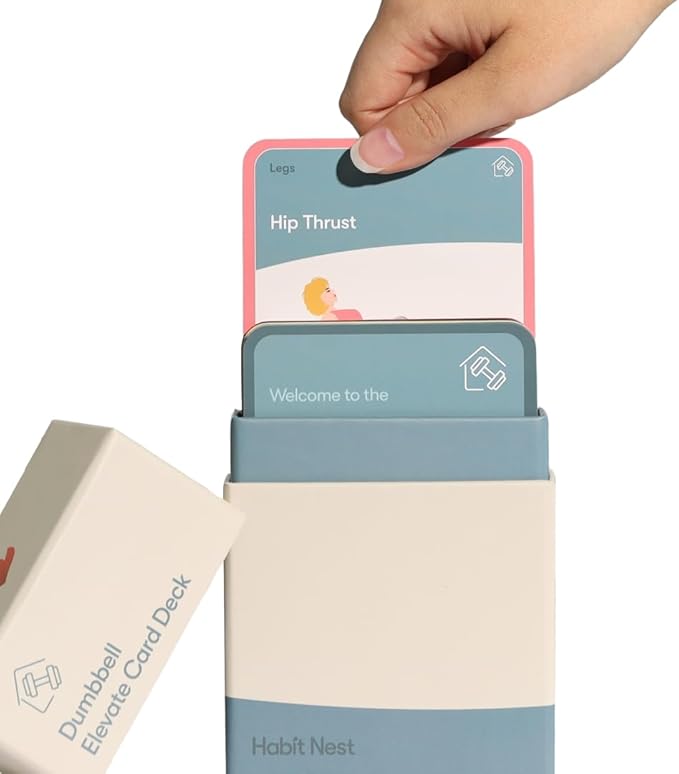 Dumbbell Elevate Exercise Cards: Home Workout Series Card Deck - Comprehensive At-Home Fitness System with 65 Exercises, 8 Bonus Challenges, and 4 Unique Workout Formats.