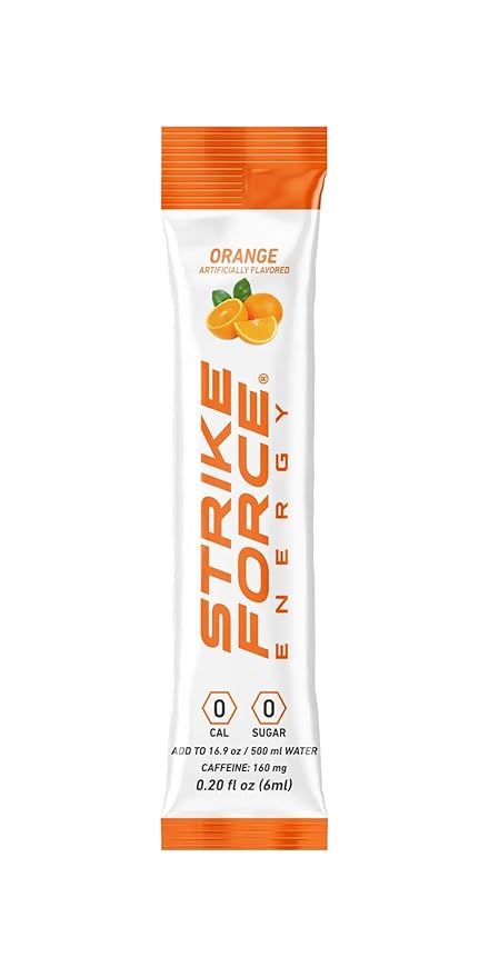 Strike Force Energy Drink Mix - Orange Flavor - Natural Tasting Caffeine Drink - Turn Any Drink into a Healthy Energy Drink - Zero Calories, Keto Friendly, Sugar Free, Pre Workout (40 Liquid Packs)
