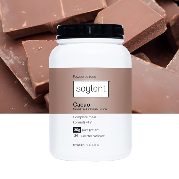 Soylent Complete Nutrition Meal Replacement Protein Powder, Cacao - Plant Based Vegan Protein, 39 Essential Nutrients - 36.8oz