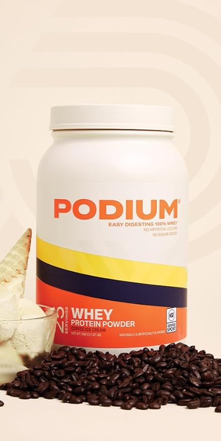 Podium Nutrition, 100% Whey Protein Powder, 25g per Serving, No Sugar Added, Coffee Ice Cream, Gluten Free, Soy Free, No Artificial Colors