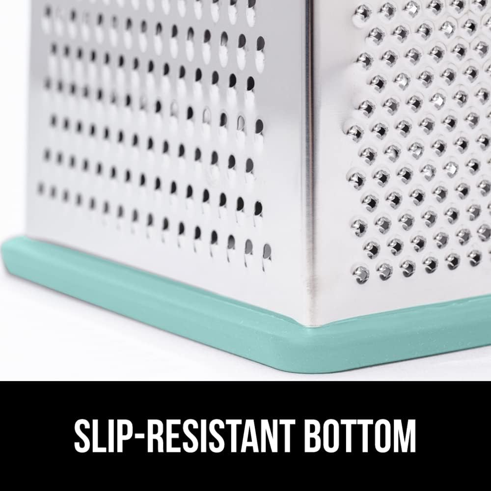 GORILLA GRIP 4-Sided 100% BPA-Free Cheese Grater With Container, Stainless Steel XL Box Graters, Parmesan Shredder, Grate Cheeses, Shred Veggies, Slip Resistant Handle, Dishwasher Safe Zester, Mint