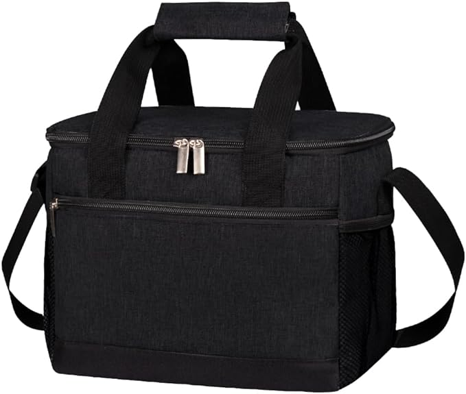 iknoe Large Foldable Cooler Bag, 8.5L Insulated Lunch Bag, Leakproof Lunch Cooler Tote with Multi-Bag Design Suitable for Beach, Picnic and Office Use, Black 15-Can