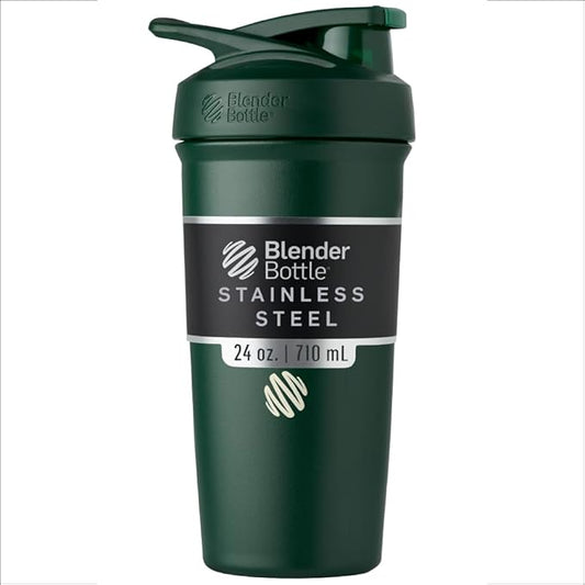 BlenderBottle Sport Insulated Stainless Steel Shaker Bottle with Wire Whisk, 24-Ounce, Forest – Protein Shakes & Hydration for Athletes & Fitness Enthusiasts, Easy Mixing, Keeps Drinks Cold, Lockable Lid