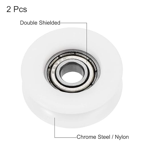 uxcell Nylon Pulley U Groove Ball Bearing Roller Guide Wheel 6x27x9mm Double Metal Shielded (GCr15) Chrome Steel Bearings 2pcs