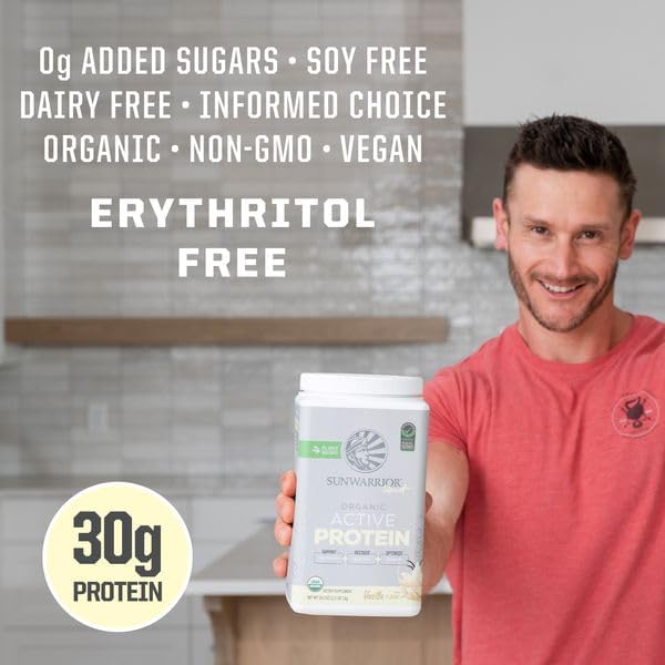 Sunwarrior Organic Plant Based Protein Powder | Vegan Organic Protein Powder with BCAA Amino Acids Plus Recovery Minerals & Botanicals | Non-GMO Soy Dairy & Gluten Free (Vanilla, 20 Servings)