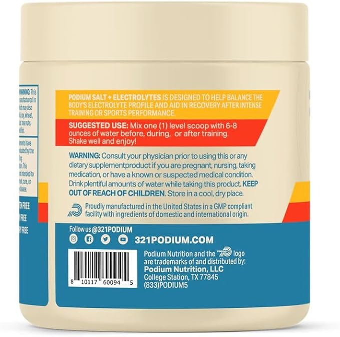 Podium Nutrition Training Salt + Electrolytes Powder, Blue Raspberry, Post Workout Hydration & Muscle Recovery Support, Electrolyte Drink, Magnesium, Potassium, Calcium & Sodium Salts, 30 Servings