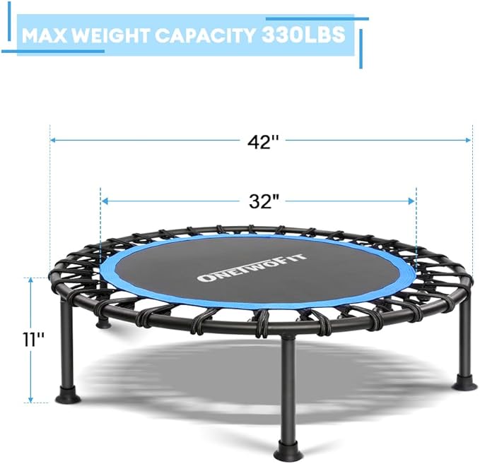 ONETWOFIT 42"/45" Rebounder Trampoline for Adults, Silent Mini Trampoline Indoor Exercise Fitness Trampoline Bungee Rebounder Workout Max Load 330lbs
