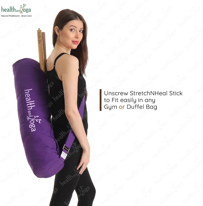 HealthAndYoga™ StretchNHeal Collapsible Multi-Use Wooden Yoga Stick - Regular and XL - Portable Posture Corrector Pole, Stretch Mobility Stick, Physical Workout Exercise Dowel