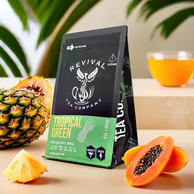 Revival Tea Company Tropical Green Tea - Green Tea Blend with Pineapple and Papaya Flavor - Loose Leaf 6 Ounces