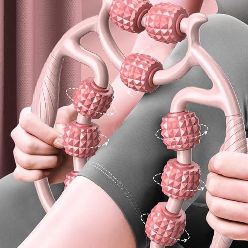 HEEPDD 9 Wheels Muscle Roller, Leg Massager Muscle Relaxation Stretching Roller Foam Roller Deep Tissue Massager for Thigh Arms Leg Waist (Pink)
