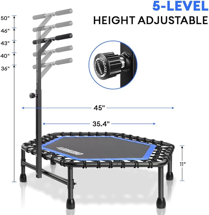 ONETWOFIT 42"/45" Rebounder Trampoline for Adults, Silent Mini Trampoline Indoor Exercise Fitness Trampoline Bungee Rebounder Workout Max Load 330lbs