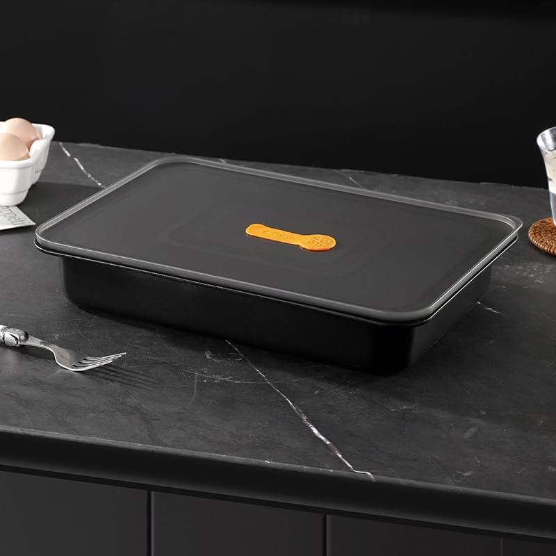 Roasting Pan,Non Stick Baking Pan,Cake Pan Rectangular 13.6"x 9.3"x 2.6",3 Litre Capacity with Lid (Black)