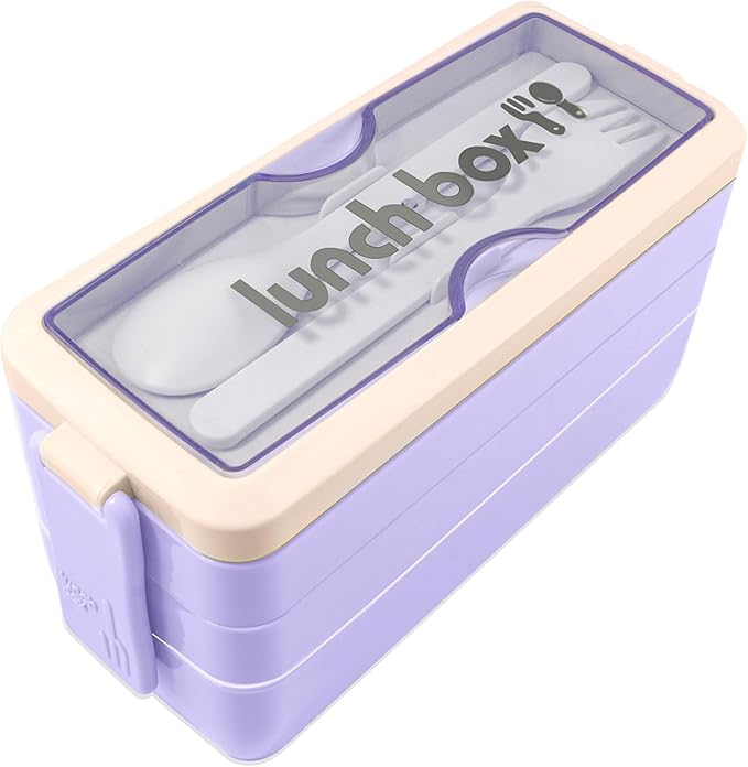 Iteryn Bento Box Lunch Box, 3 Layers Stackable Lunch Containers with Compartments - Leakproof Meal Prep Containers