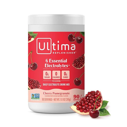 Ultima Replenisher Daily Electrolyte Powder Drink Mix – Sugar Free – Cherry Pomegranate, 90 Servings – Hydration Powder with 6 Electrolytes & Minerals – Keto Friendly, Vegan, Non-GMO