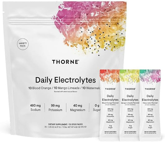 THORNE - Daily Electrolytes - Zero Sugar & Low-Calorie Electrolyte Drink Mix - Naturally Flavored & Sweetened - NSF Certified for Sport - Variety - 30 Stick Packs