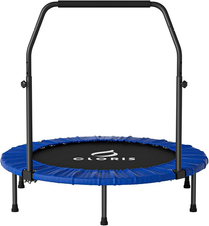 CLORIS 40in Folding Trampoline Mini Trampoline Rebounder Trampoline for Adults Fitness Trampoline with Adjustable Foam Handle, with safty Padded Cover Best Gift for Kids/Adult
