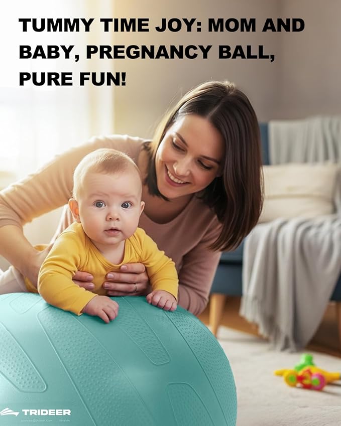 Trideer Pregnancy Birthing Ball - 1.7mm Extra Thick Yoga Ball for Maternity, Labor, Exercise, Physio, Recovery - Guide & Baby Memory Book Included - 440LB Anti-Burst & Non-Slip Stability