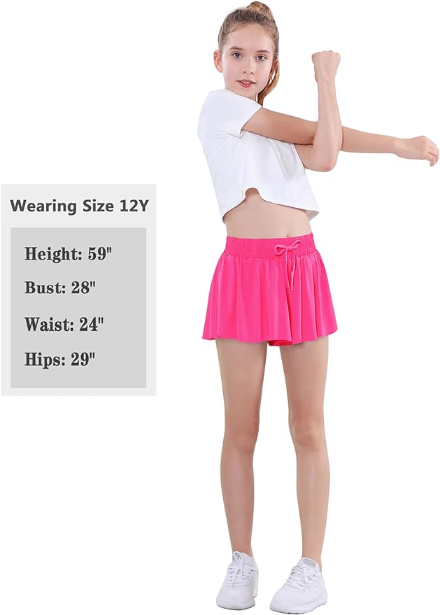 EXARUS Girls Butterfly Shorts Flowy Dance Skirt Cheer Skorts Athletic Tween Clothes Teen Preppy Outfits Flutter Kids