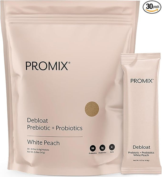 ProMix Nutrition Debloat Prebiotics and Probiotics, Bloating relief for Women, Gut cleanse detox for Men and Immune Support - White Peach - 30 Servings (Pack of 30)