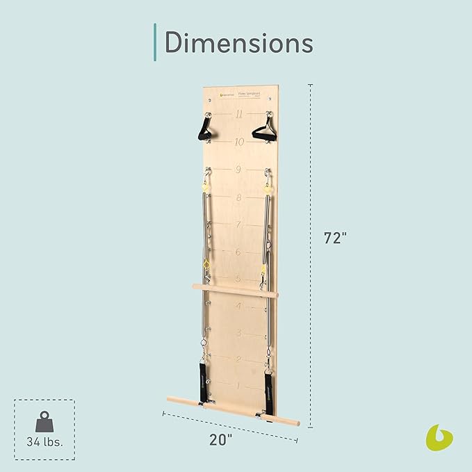 Balanced Body Pilates Springboard with Push-Through Bar, Wall Mounted Pilates Workout Equipment for Home Gym or Studio Use, Pilates Exercise Equipment with Resistance Springs