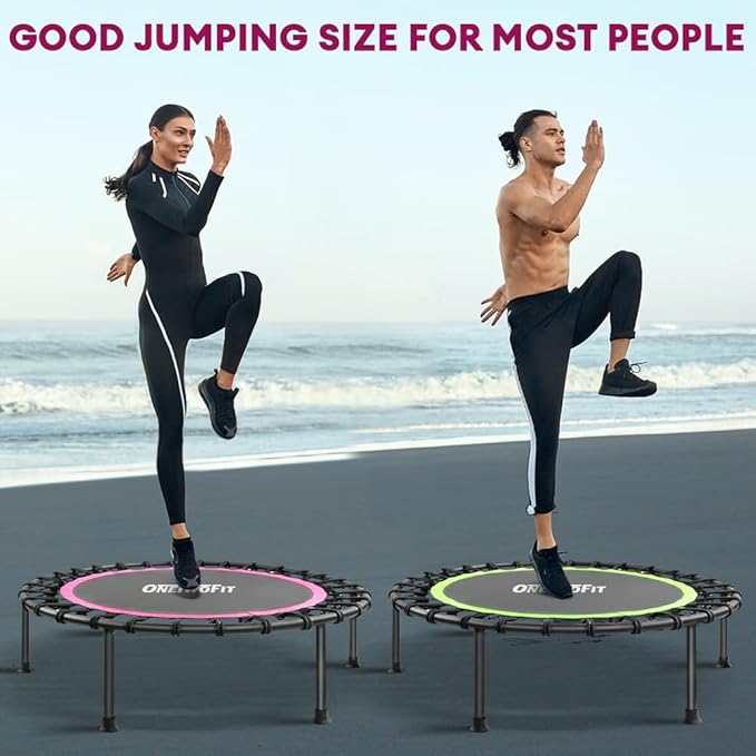 ONETWOFIT 42"/45" Rebounder Trampoline for Adults, Silent Mini Trampoline Indoor Exercise Fitness Trampoline Bungee Rebounder Workout Max Load 330lbs