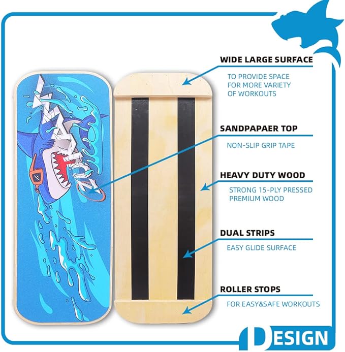 Balance Board Trainer, Wooden Balancing Board with Workout Guide to Exercise and Build Core Stability, Wobble Board for Skateboard, Hockey, Snowboard & Surf Training
