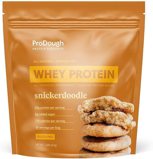 ProDough Gourmet Whey Isolate Hydrolized Protein Powder for Shake Mix- Easy Digest Enzyme Blend, 25g Protein per Serving, Natural Ingredients, Gluten Free, Keto Friendly (Snickerdoodle)