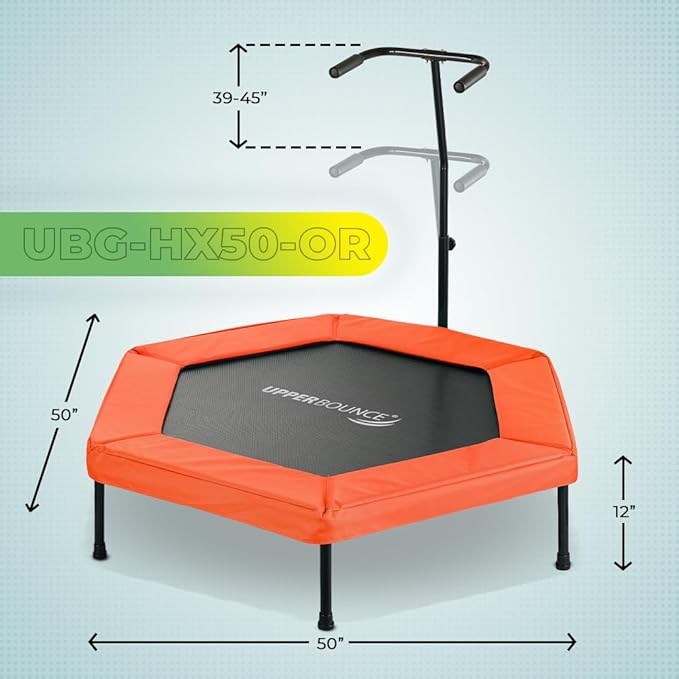 Upper Bounce Mini Workout Trampoline with Adjustable T-Shaped Handrail – Hexagonal Rebounder Trampoline for Kids & Adults – Fitness & Recreational Trampolines, Supports up to 220 lbs.