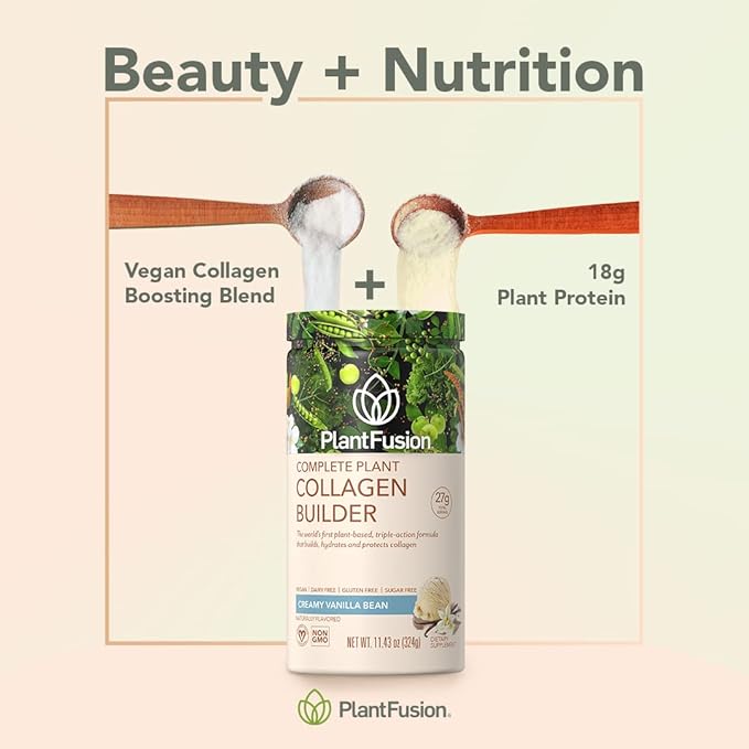 PlantFusion Vegan Collagen Powder - Plant Based Collagen Protein Powder for Muscle & Joints, Hair, Skin & Nails - Keto, Gluten Free, Soy Free, Non-Dairy, No Sugar, Non-GMO - Vanilla 11.43 oz